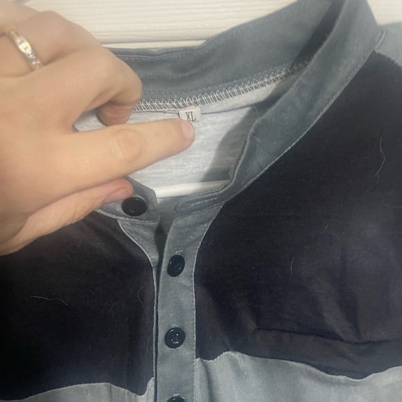 Black and gray half button moisturizer wicking T-shirt - Picture 3 of 4